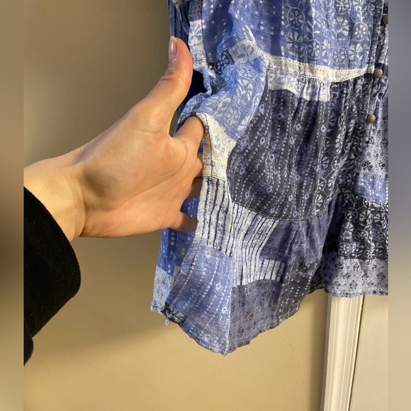 Pilcro Anthropologie Blouse Tunic Patchwork Print Tiered Medium Petite - Picture 10 of 12